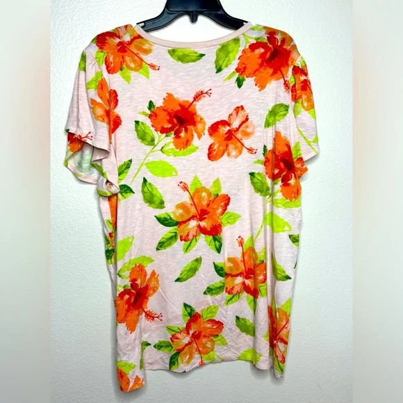 LulaRoe Orange Floral Short Sleeve Top - Picture 2 of 4
